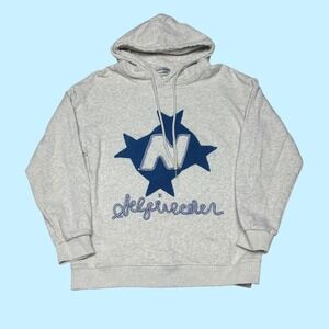 Elric Eden Mens Gray Chenille Star Patch Graphic Hoodie Small S 1506